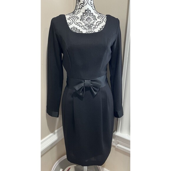 VTG Laura Ashley Black Dress Bow Front Satin Trim Audrey Hepburn 50s’ Sz 6 - Picture 1 of 14